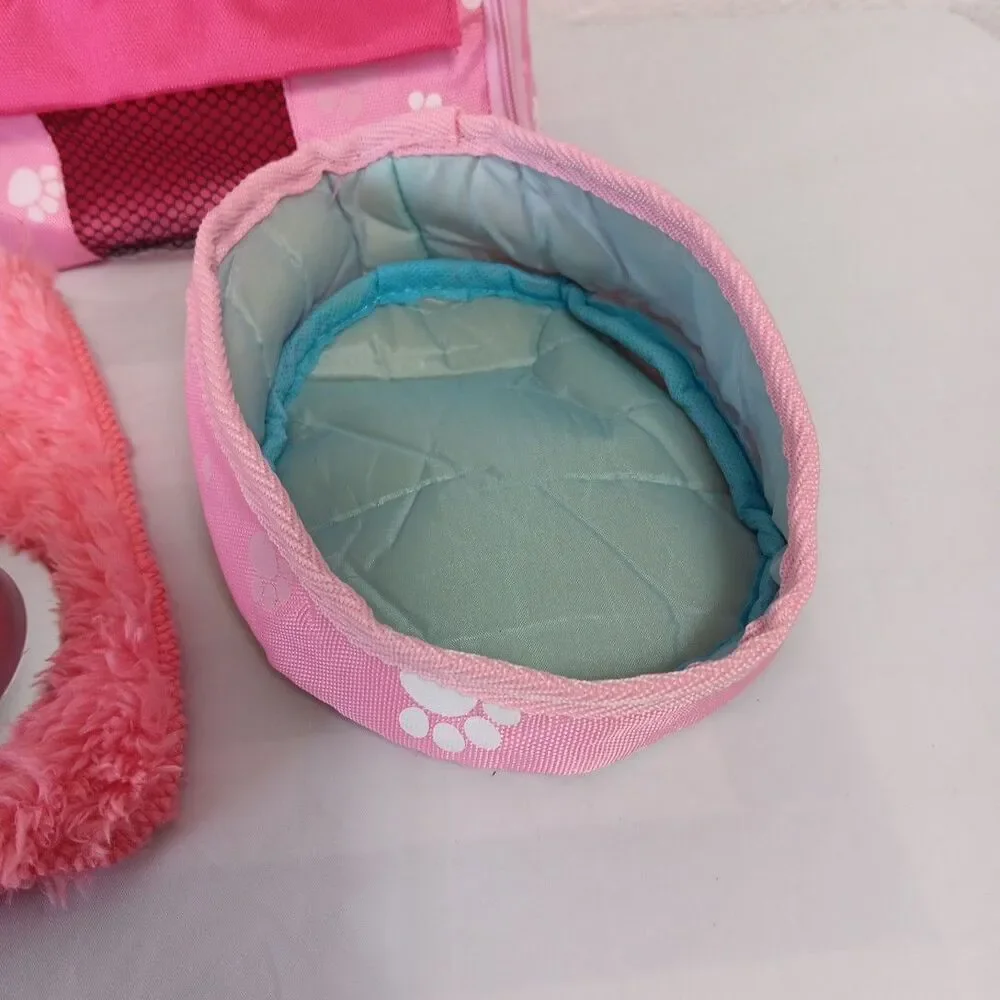 Battat Sofia's Pet Kitty Cat Dog Carrier Bed Bowl Blanket Bones Lot Pink For 18